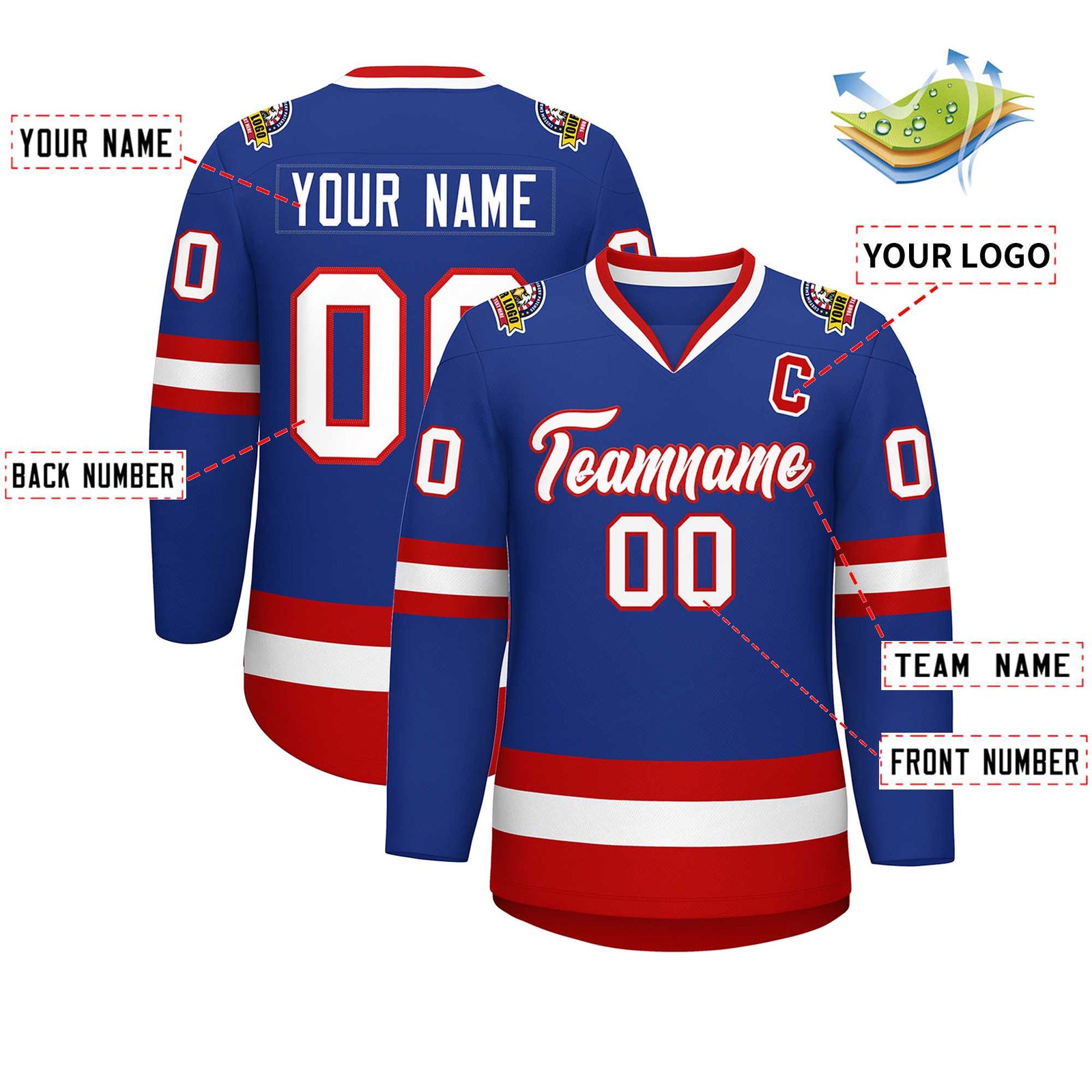 Custom Royal White-Red Classic Style Hockey Jersey