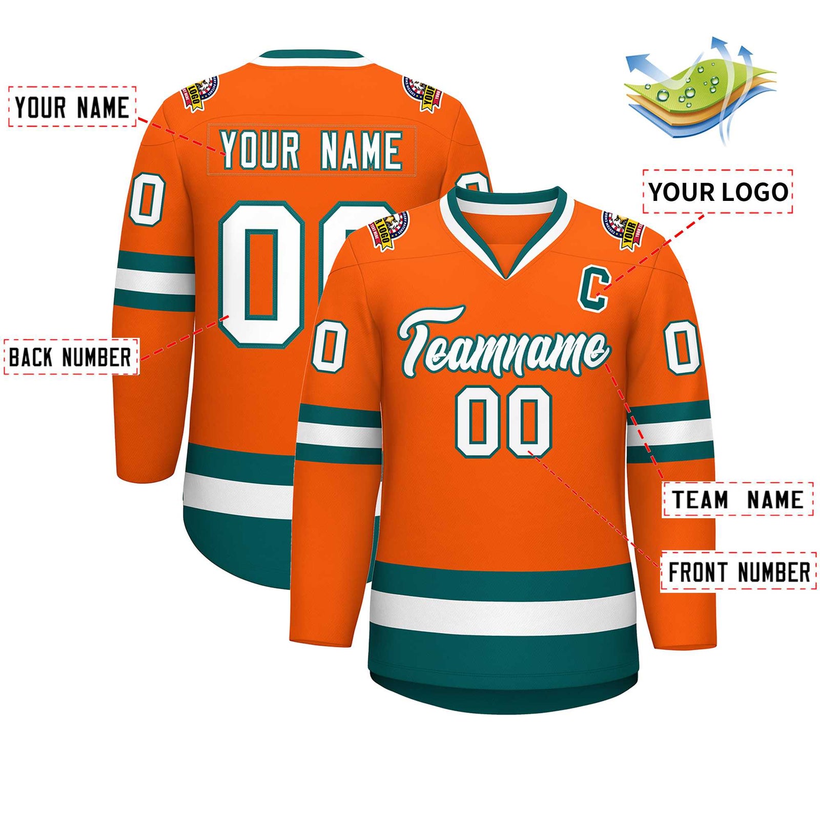 Custom Orange White-Aqua Classic Style Hockey Jersey