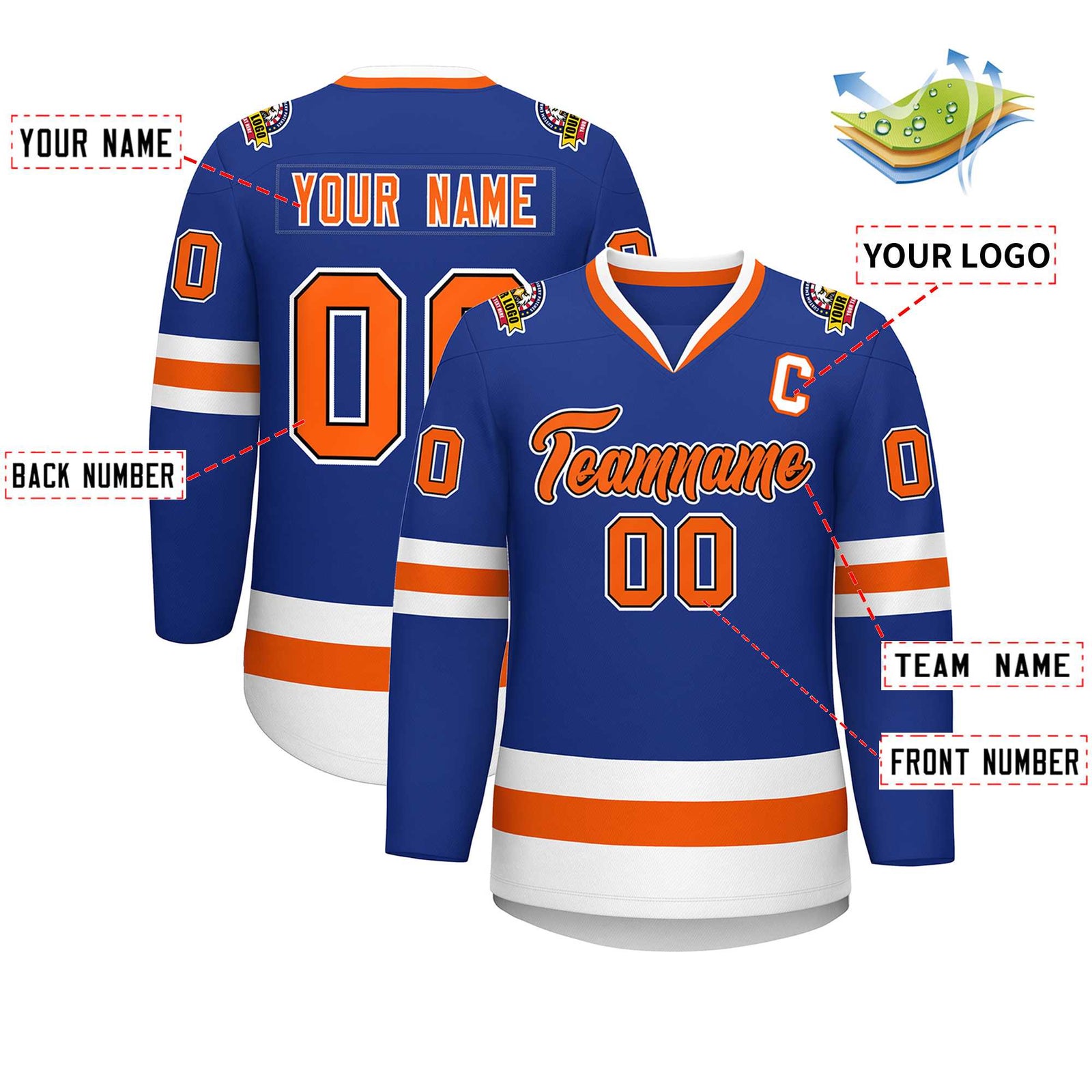 Custom Royal Orange Black-White Classic Style Hockey Jersey