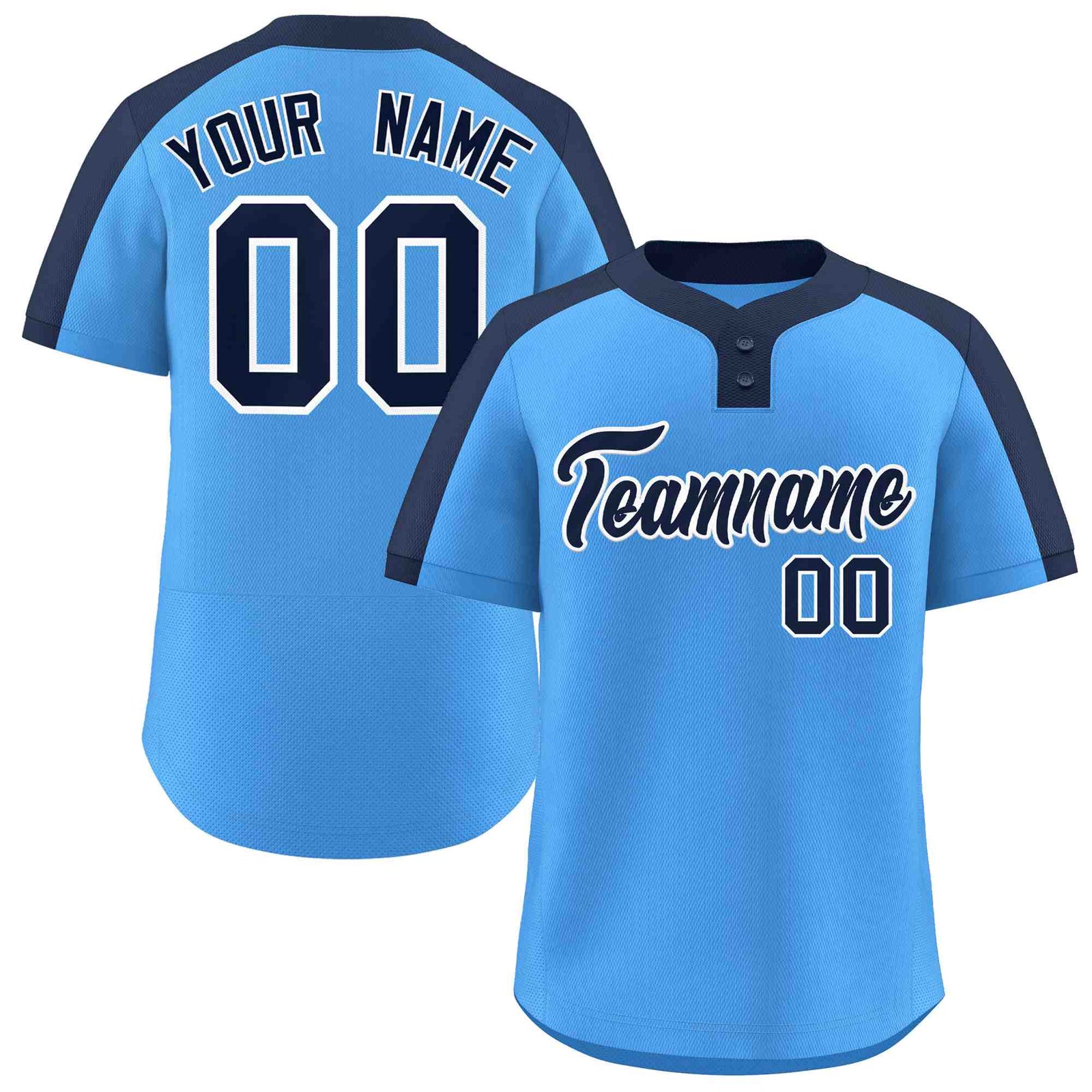 Custom Powder Blue Navy-White Classic Style Authentic Two-Button Softball Jersey