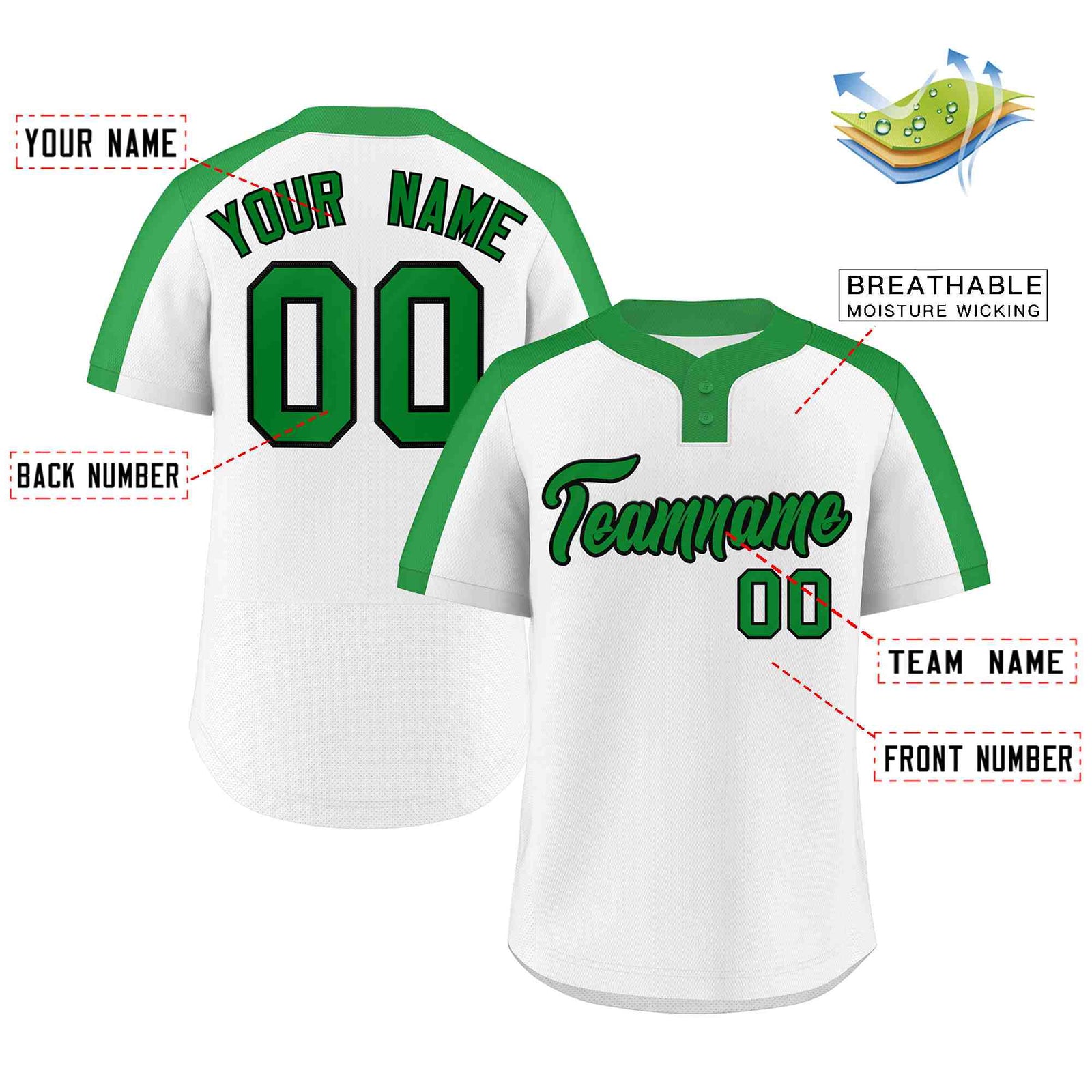 Custom White Kelly Green-Black Classic Style Authentic Two-Button Softball Jersey