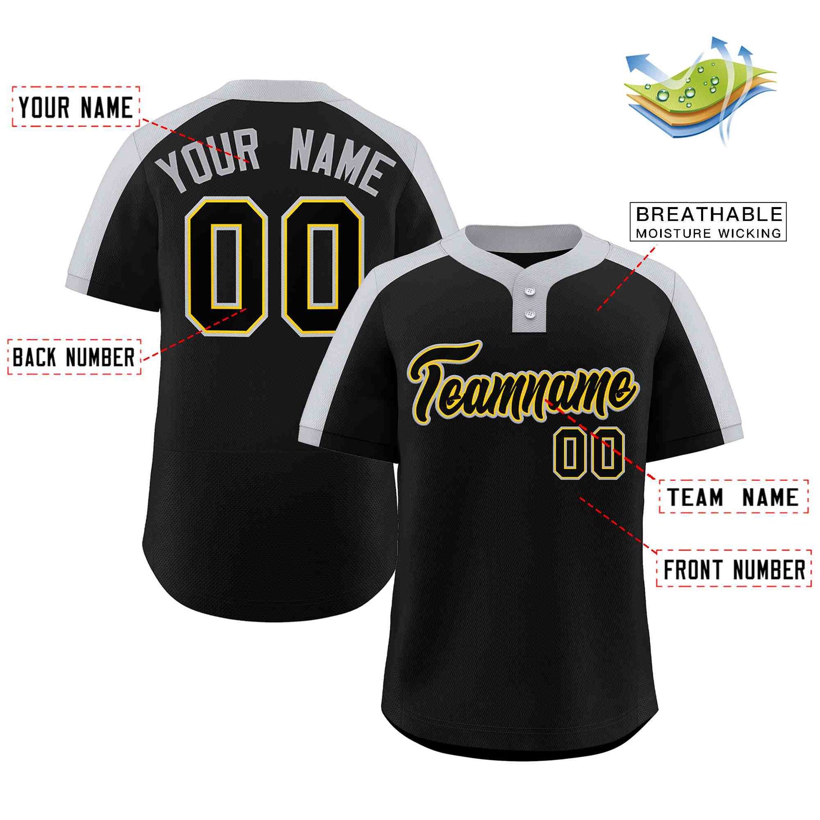 Custom Black Black-Gold Classic Style Authentic Two-Button Softball Jersey