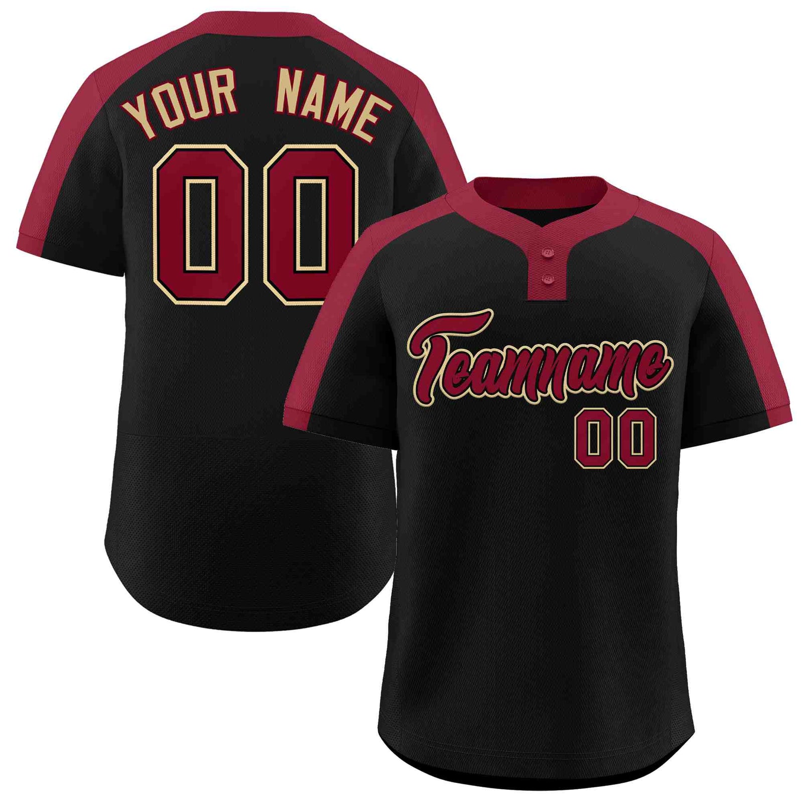 Custom Black Crimson-Black Classic Style Authentic Two-Button Softball Jersey
