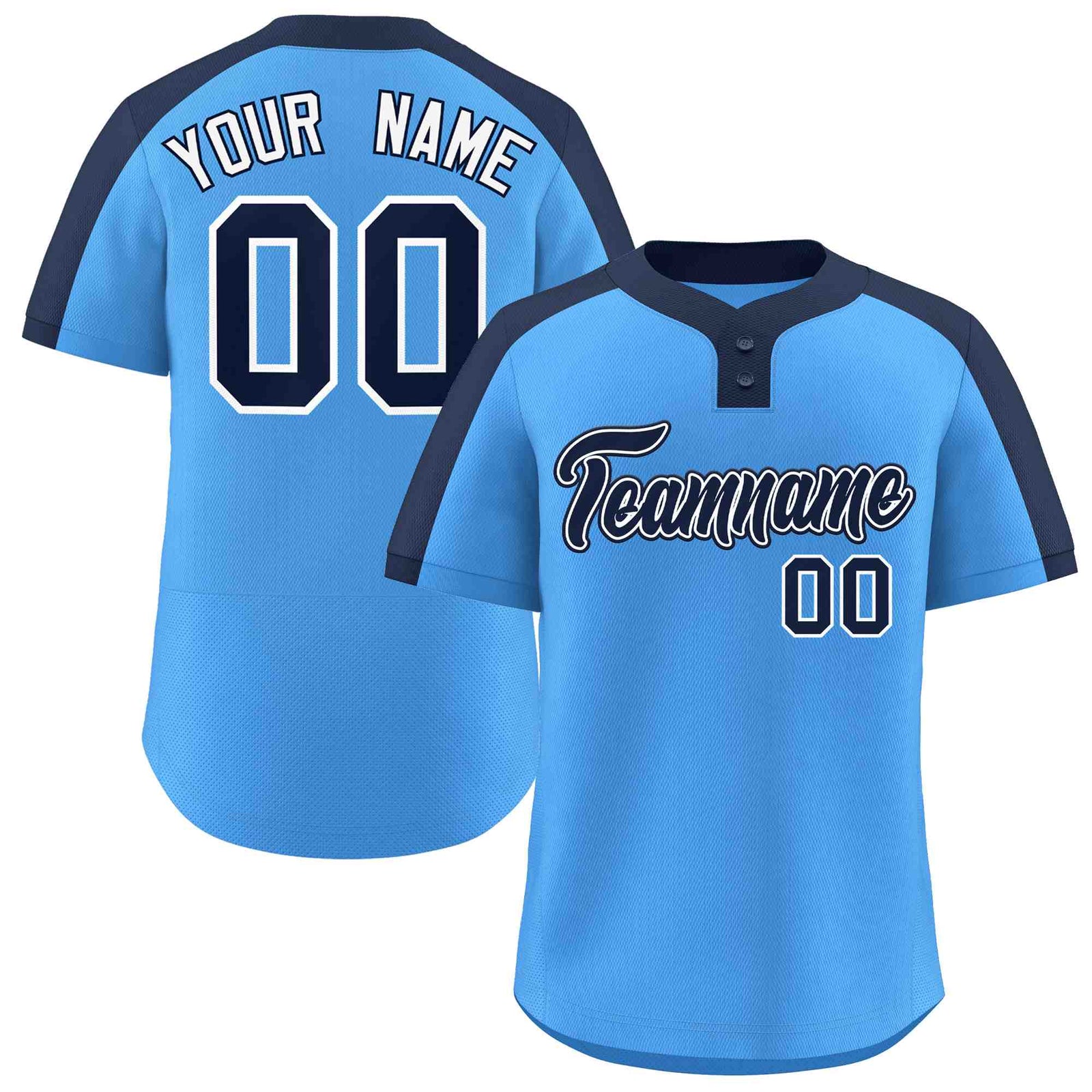 Custom Powder Blue Navy-White Classic Style Authentic Two-Button Softball Jersey