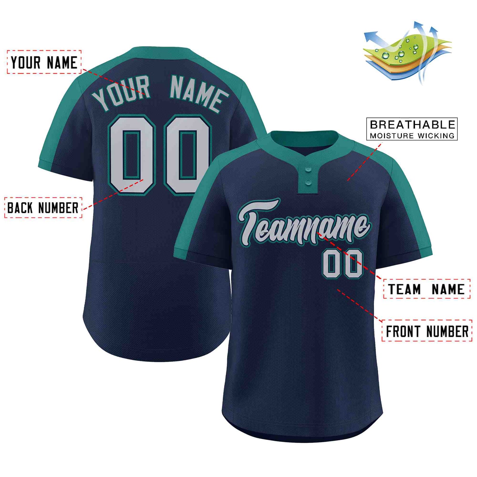Custom Navy Gray-Navy Classic Style Authentic Two-Button Softball Jersey