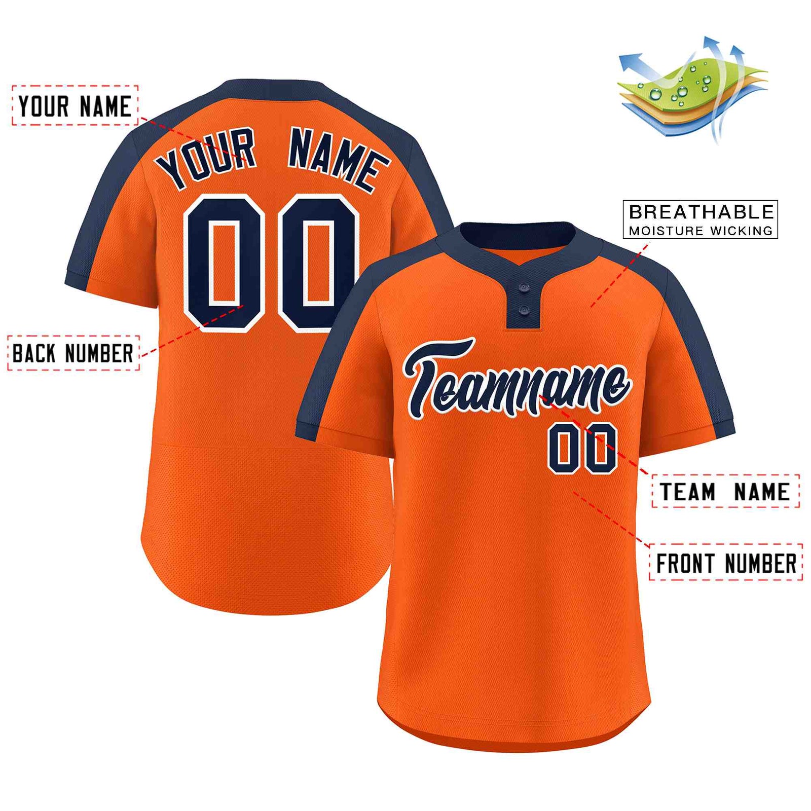 Custom Orange Navy-White Classic Style Authentic Two-Button Softball Jersey