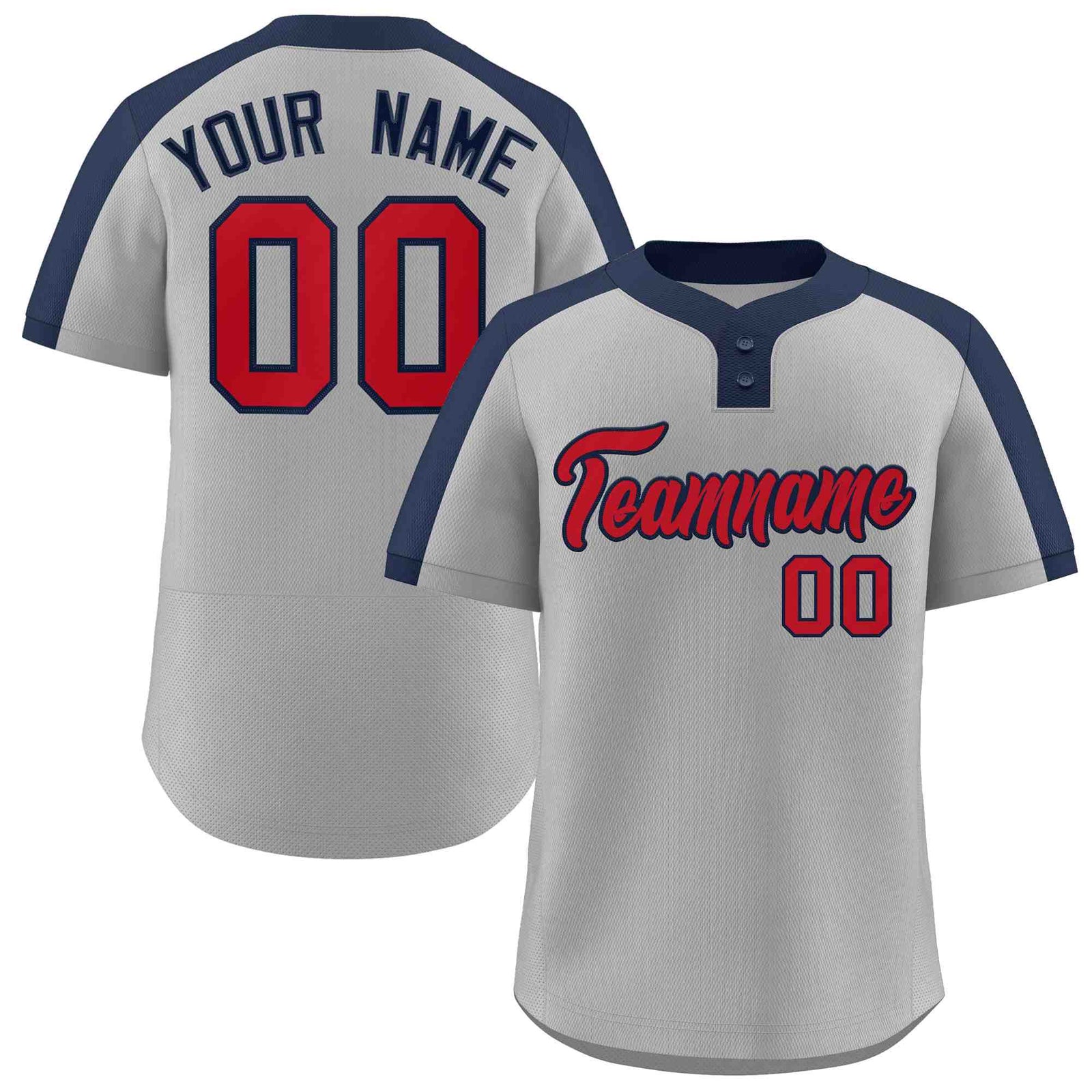 Custom Gray Red-Navy Classic Style Authentic Two-Button Softball Jersey
