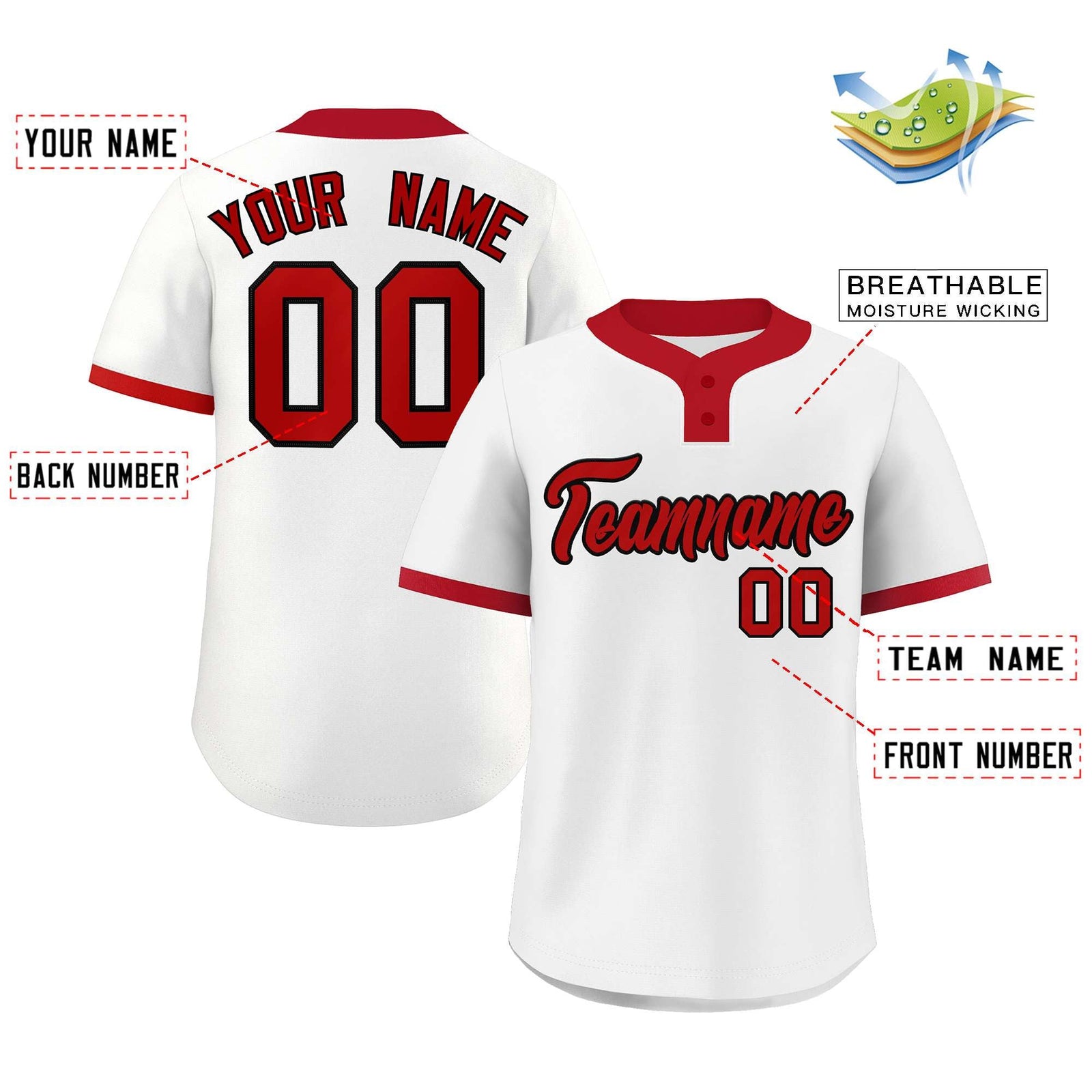 Custom White Red-Black Classic Style Authentic Two-Button Softball Jersey