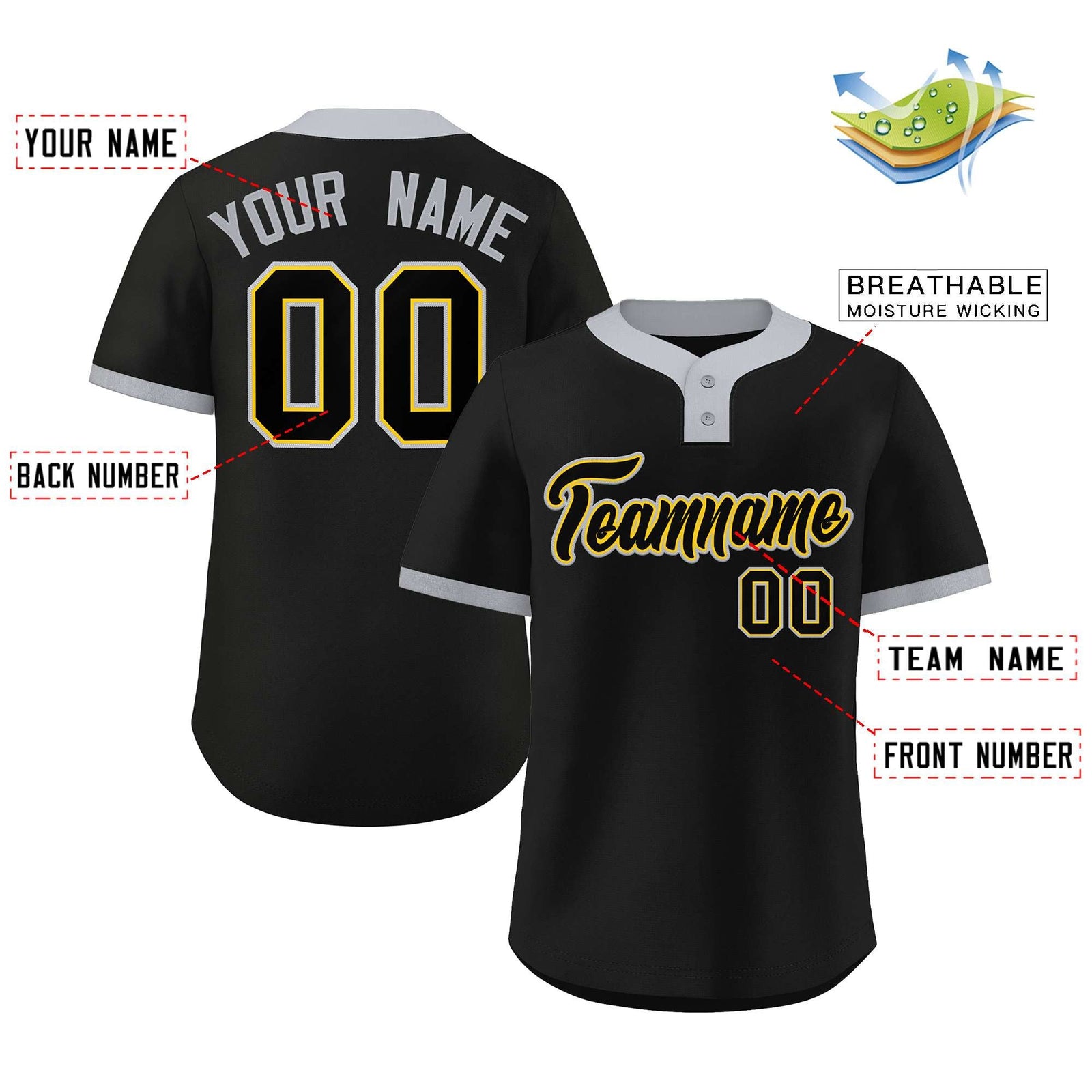 Custom Black Black-Gray Classic Style Authentic Two-Button Softball Jersey