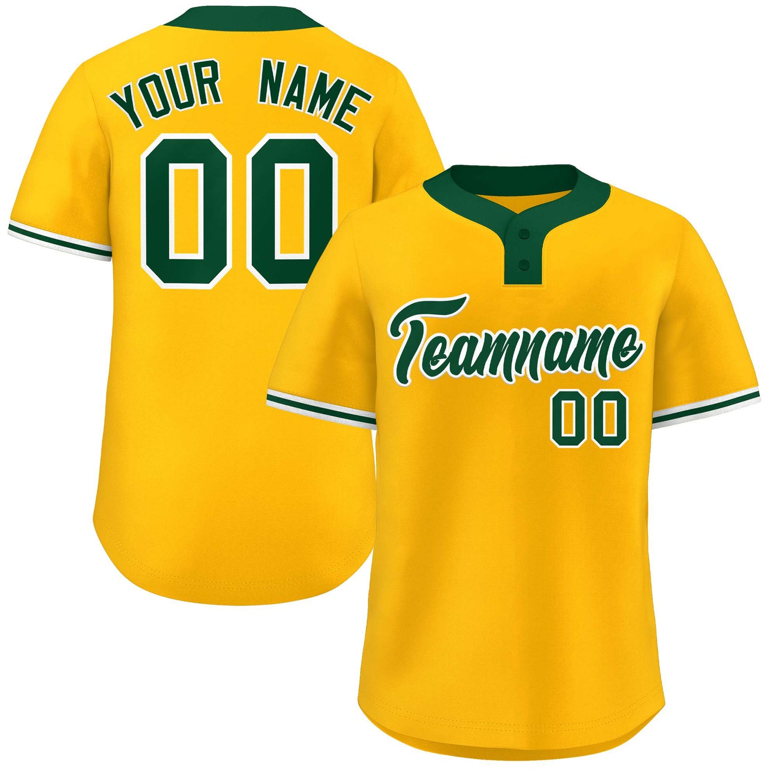 Custom Gold Kelly Green-White Classic Style Authentic Two-Button Softball Jersey