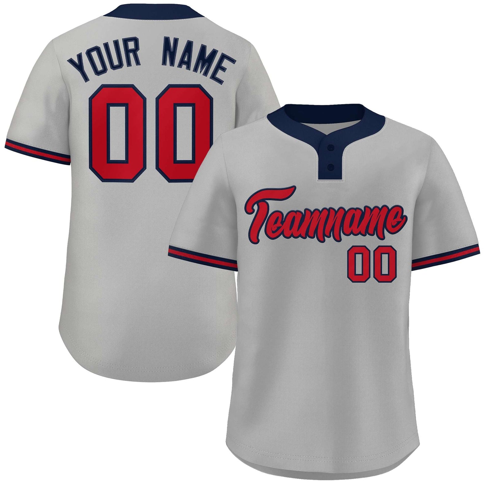 Custom Gray Red-Navy Classic Style Authentic Two-Button Softball Jersey