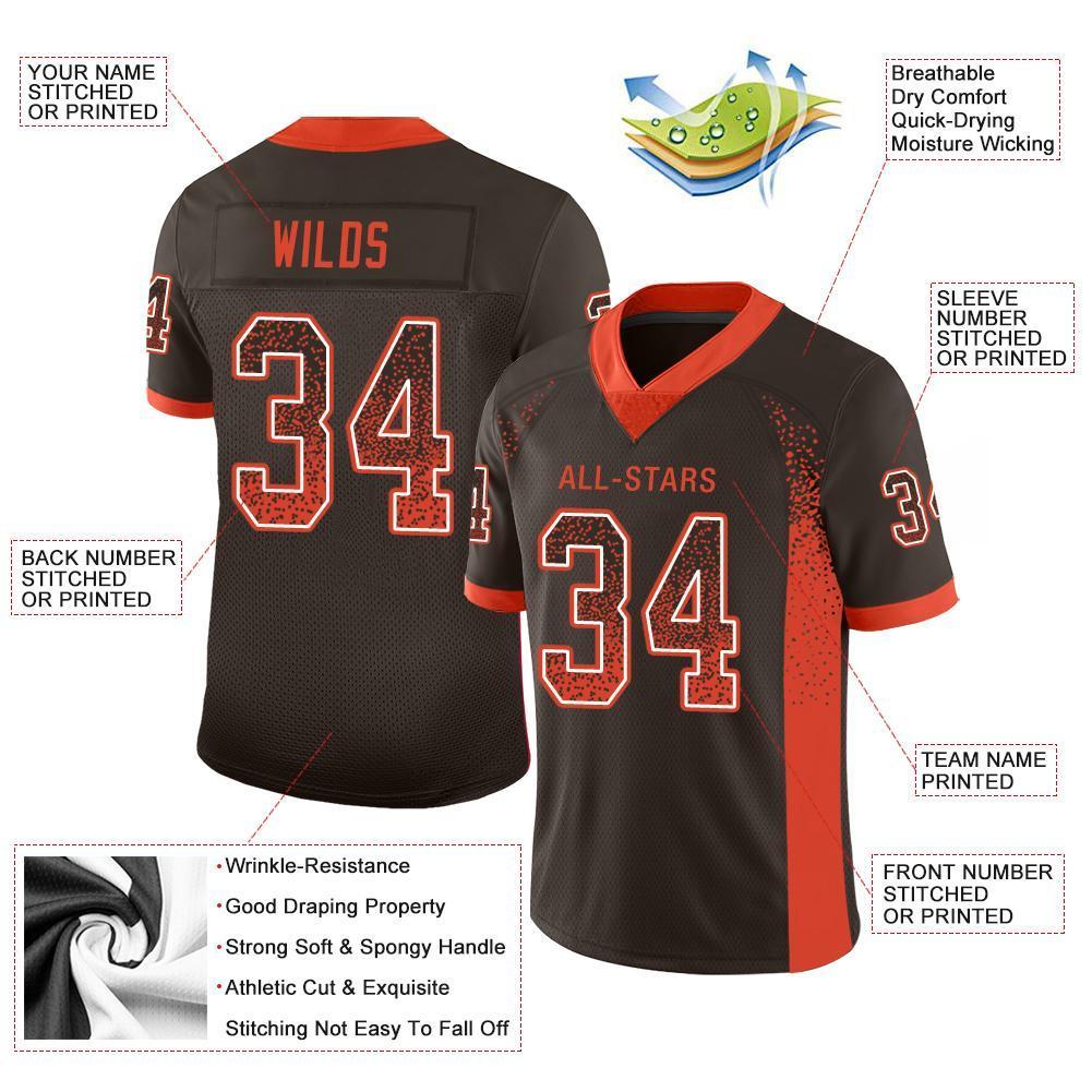 Custom Brown Orange-White Drift Fashion Mesh Authentic Football Jersey