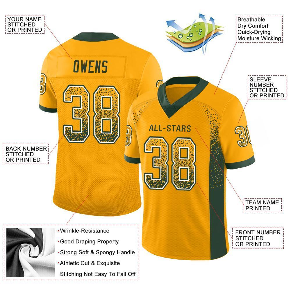 Custom Gold Green-White Drift Fashion Mesh Authentic Football Jersey