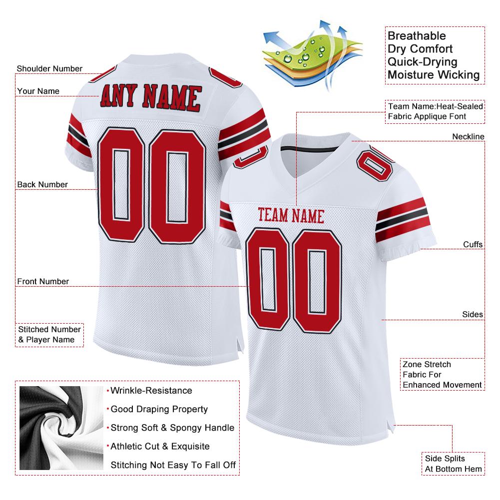 Custom White Red-Black Classic Style Mesh Authentic Football Jersey