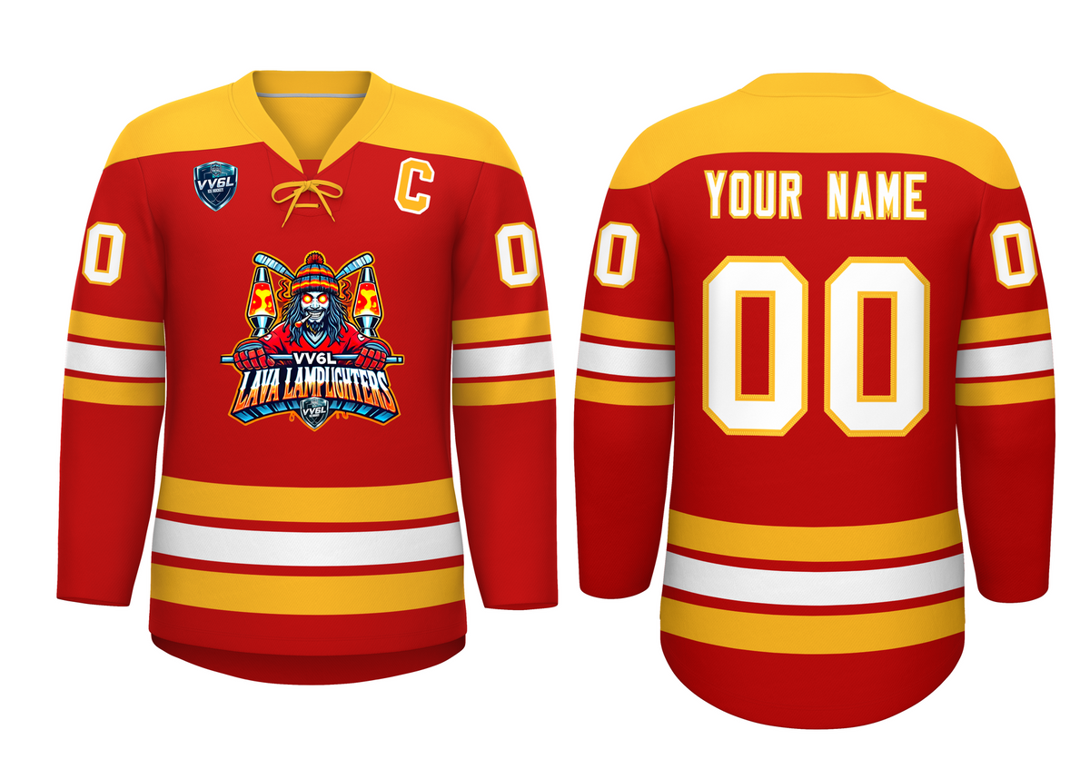 VV6L Custom Lava Lamplighters Red Yellow Hockey Jersey