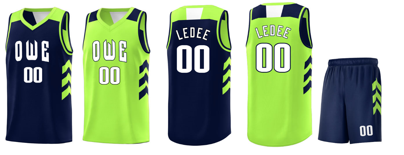 Custom Navy Neon Green-White Double Side Sets Personalized Basketball Jersey