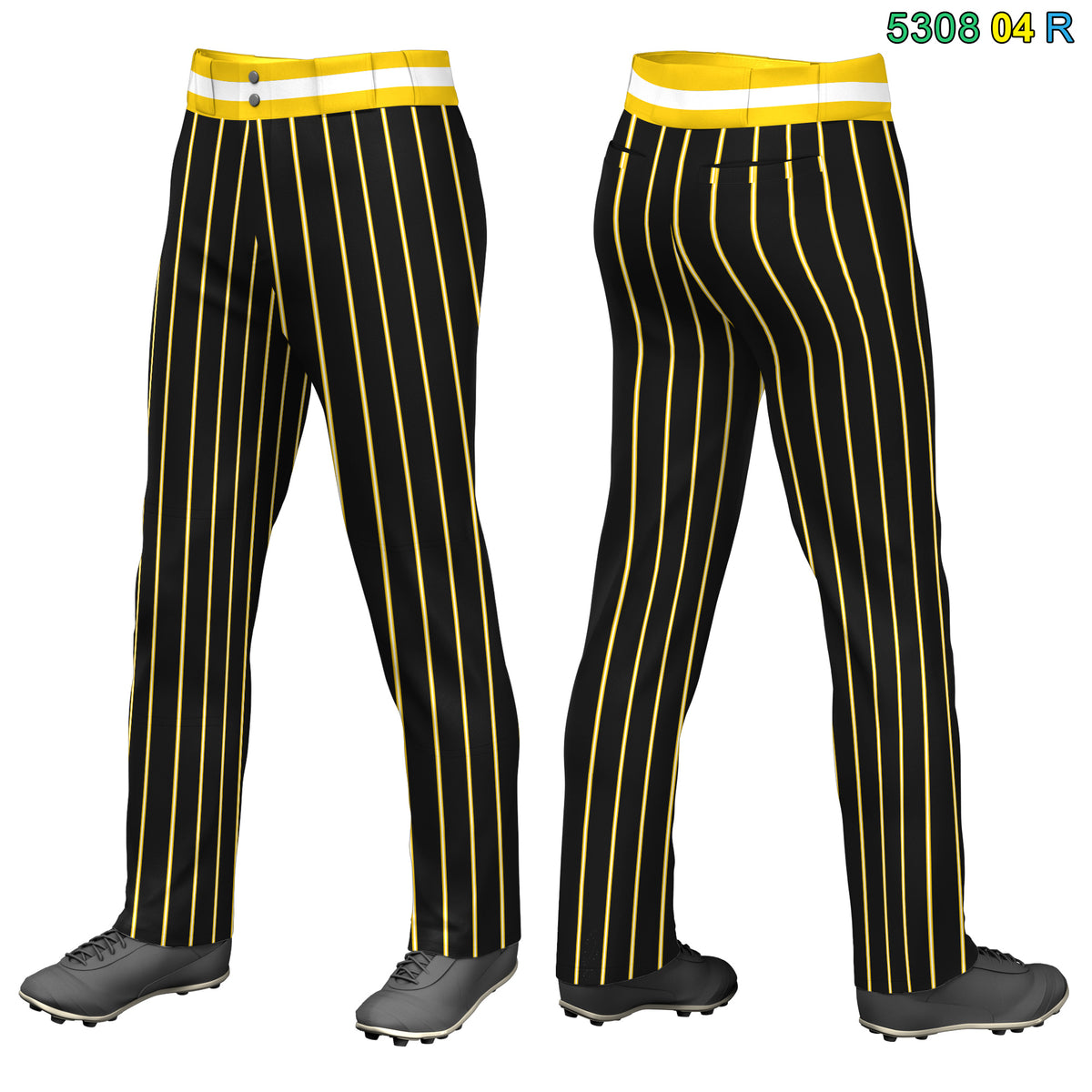 Custom Black Gold Pinstripe Fit Stretch Practice Loose-fit Baseball Pants