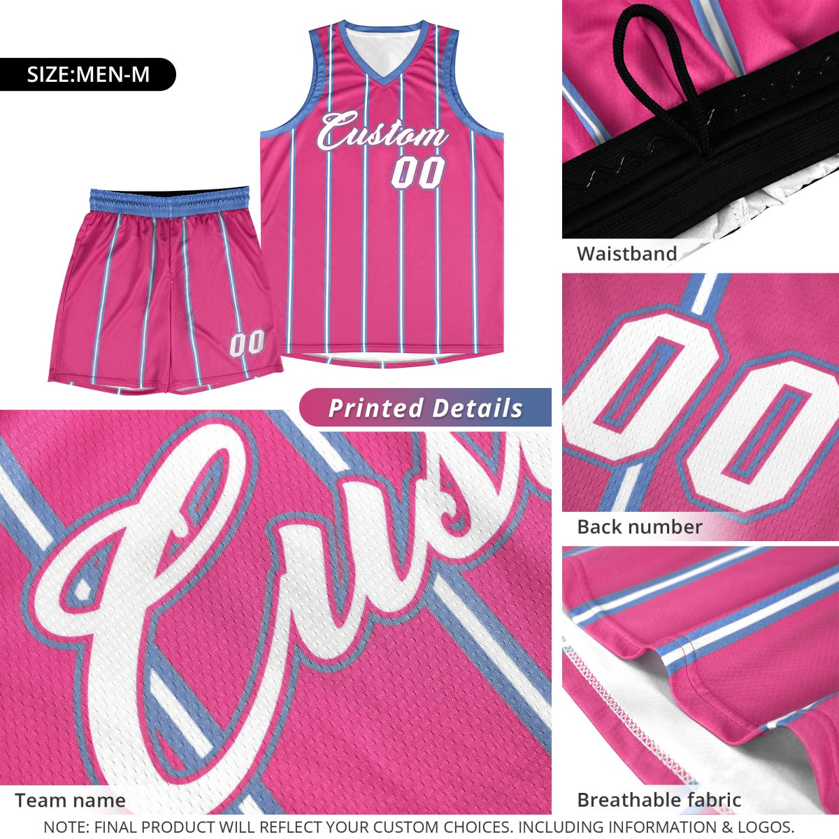 Custom White Sky Blue Black Vertical Stripes Single Sided Sets Basketball Jersey | For Men,Stitched,Perfect for Training,Add Name and Numbern | KXKSHOP