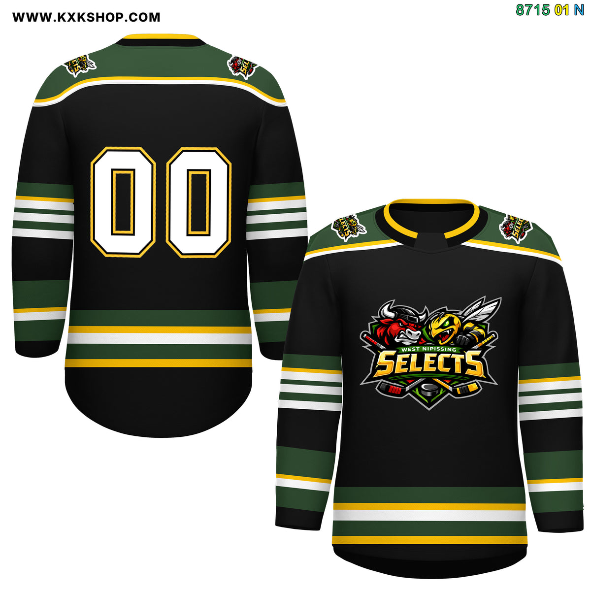 Fans-Made |Custom Black West Nipissing Selects Personalized Round-Neck Hockey Jersey¨C Available for Reorder