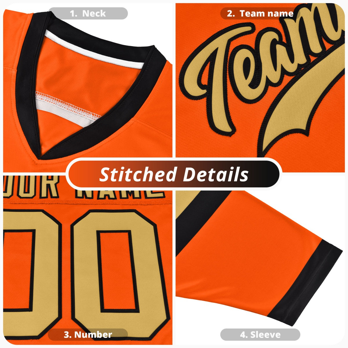 Custom Orange Black White Cashew Flower Graffiti Pattern V-Neck Hockey Jersey| KXKSHOP