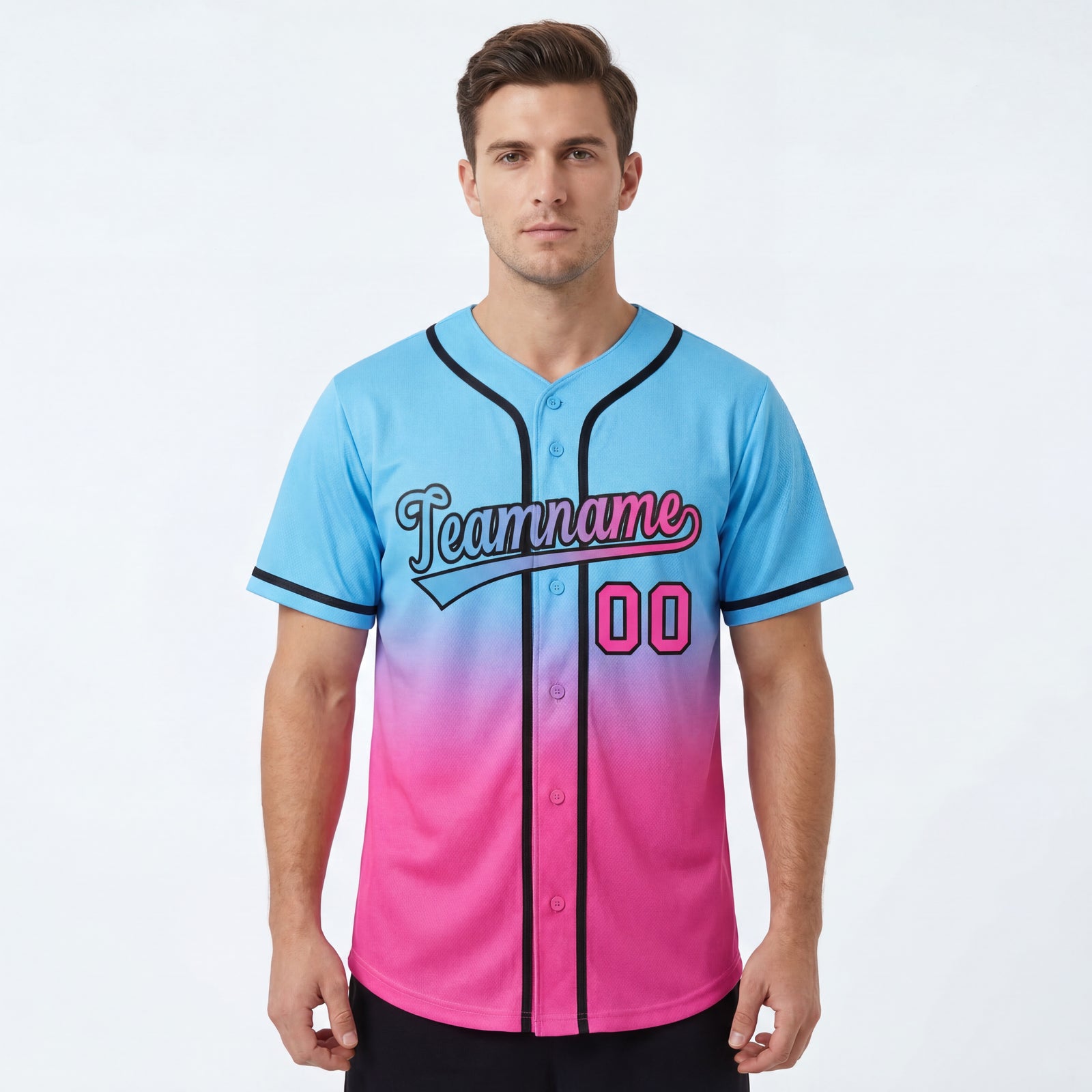 Custom Light Blue Pink Gradient Fashion Authentic Baseball Jersey For Men | KXKSHOP