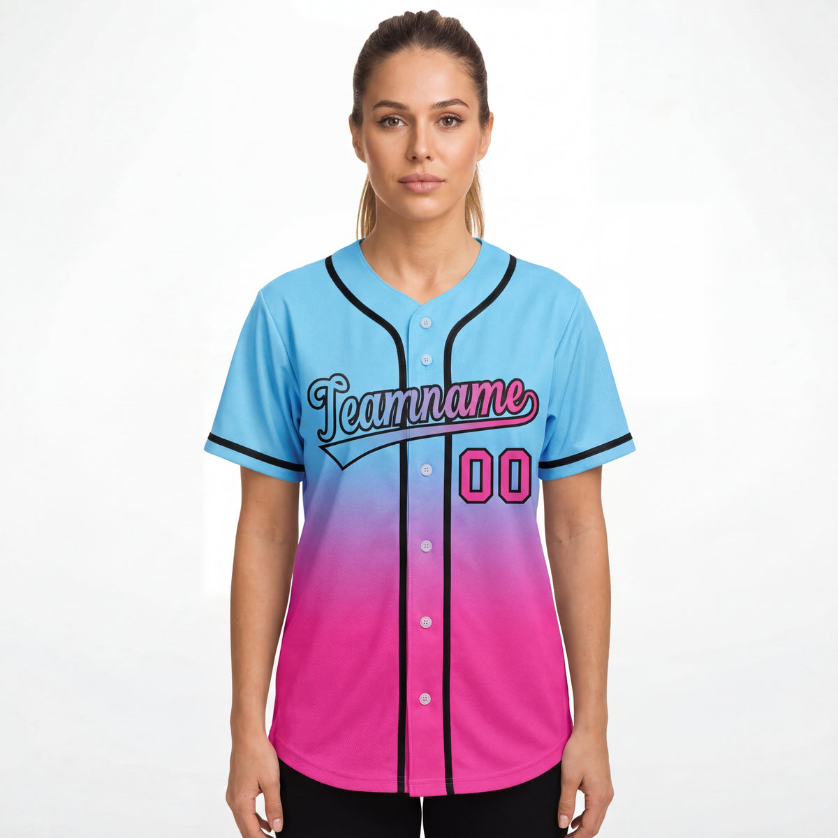 Custom Light Blue Pink Gradient Fashion Authentic Baseball Jersey For Women | KXKSHOP