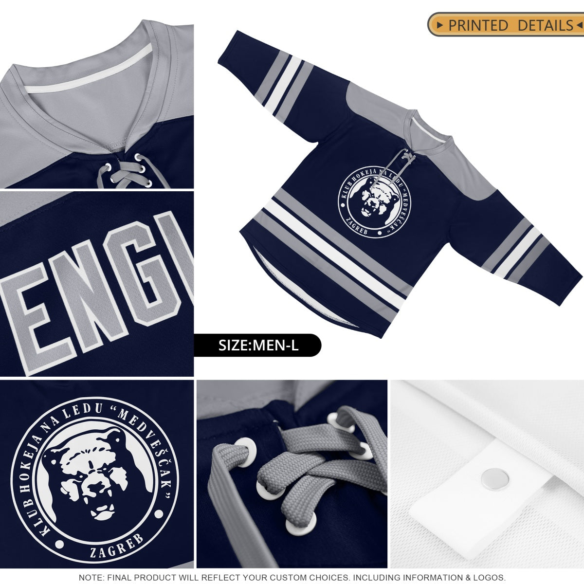 Custom Hockey Hoodie Jersey Navy Red Raglan Sleeves Lace-Up Neck Classic Team Colors Hoodie