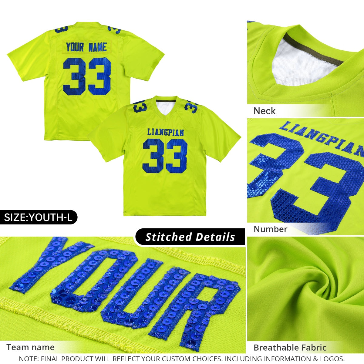 Custom Light Brown Gold sequin lettering Moisture-Wicking Football Jersey| KXKSHOP