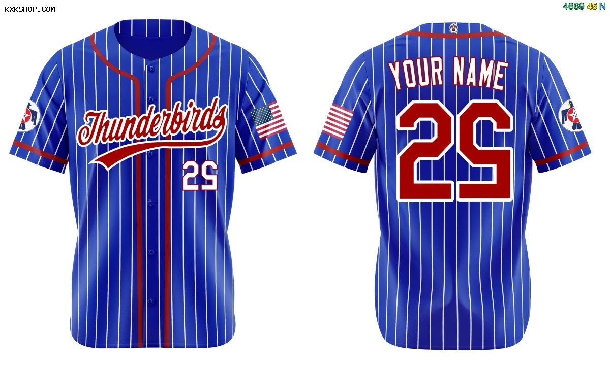 Custom White Navy Red Pinstrips Baseball jersey-USAF