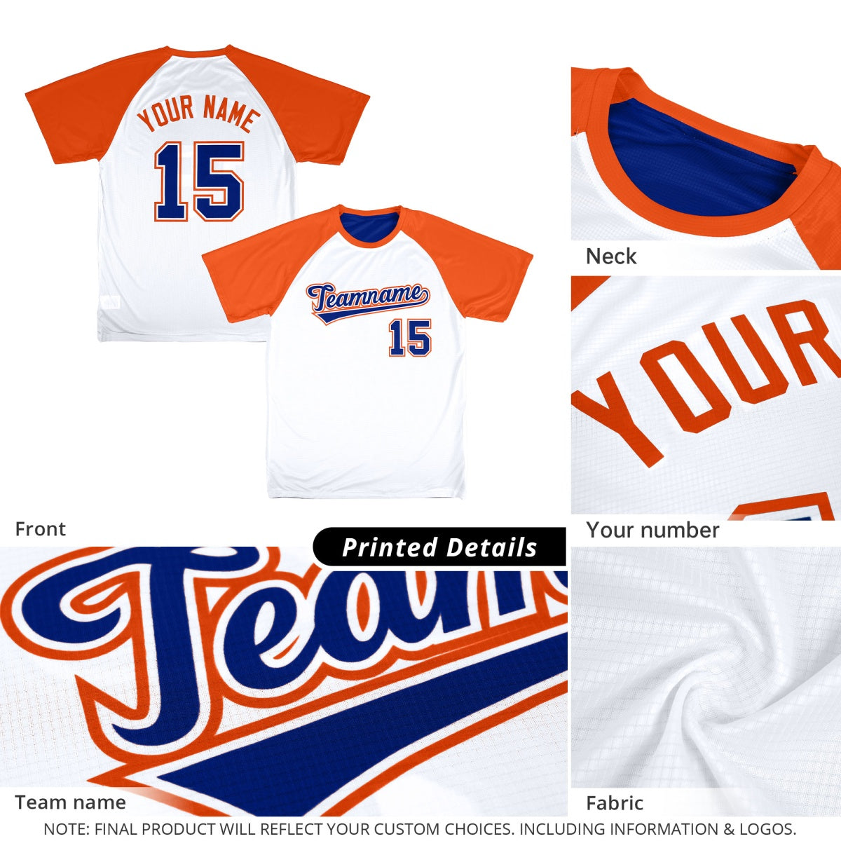 Custom Royal Blue Orange White Reversible Raglan Sleeves Moisture-Wicking T-shirt| KXKSHOP