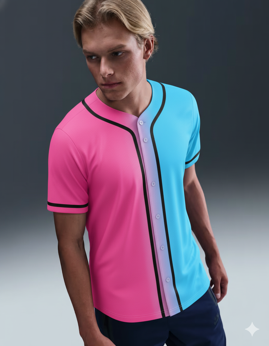 Pink Blue-Black Gradient Fashion Baseball Jersey For Men