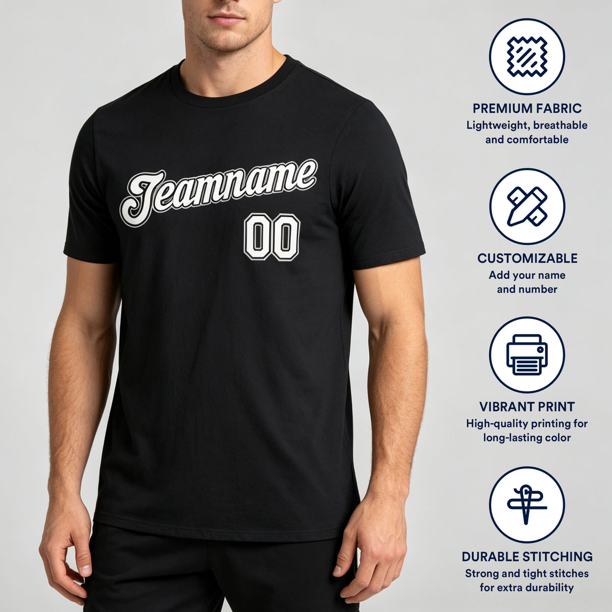 Custom Black White-Gray Classic Style Crew neck T-Shirts Full Sublimated