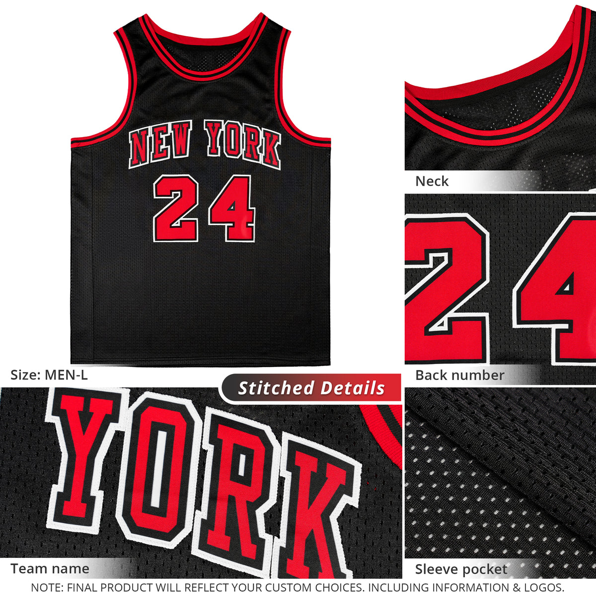Custom Black Red-Black Classic Tops Casual Fake Sleeve Basketball Jersey