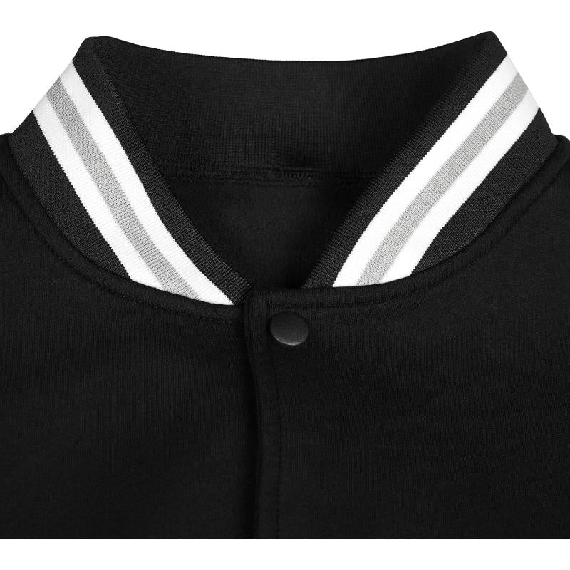 Black White Raglan Sleeves Varsity Full-Snap Letterman Jacket For Men
