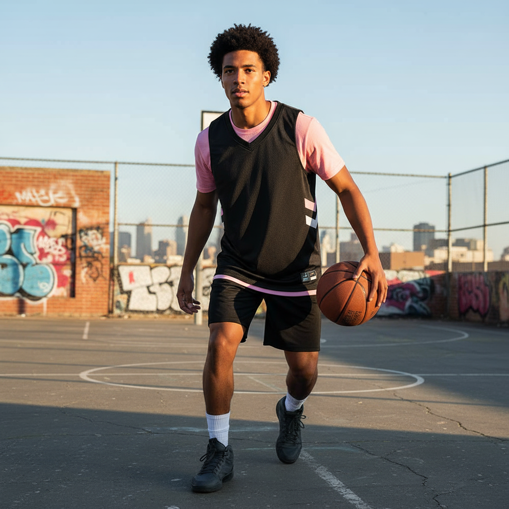 Pink Black Double Side Tops Basketball Jersey For Men