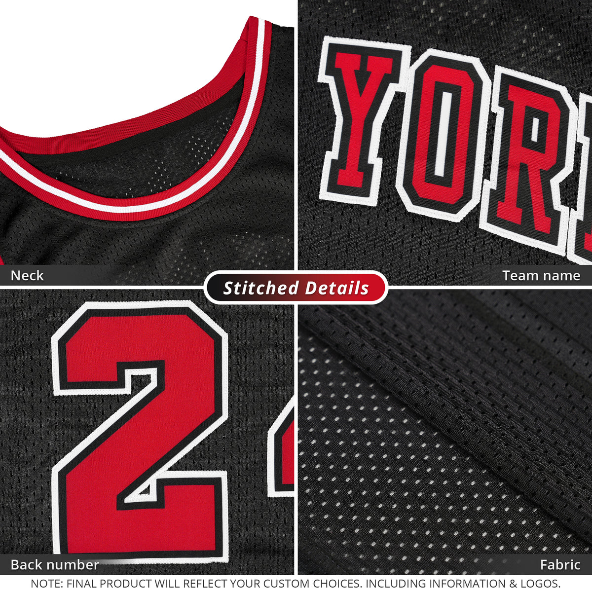 Custom Black Red-White Classic Tops Breathable Basketball Jersey