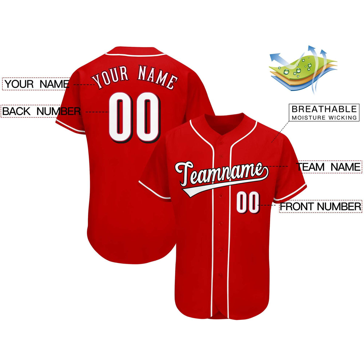 Custom Red Team Classic Style Authentic Baseball Jersey