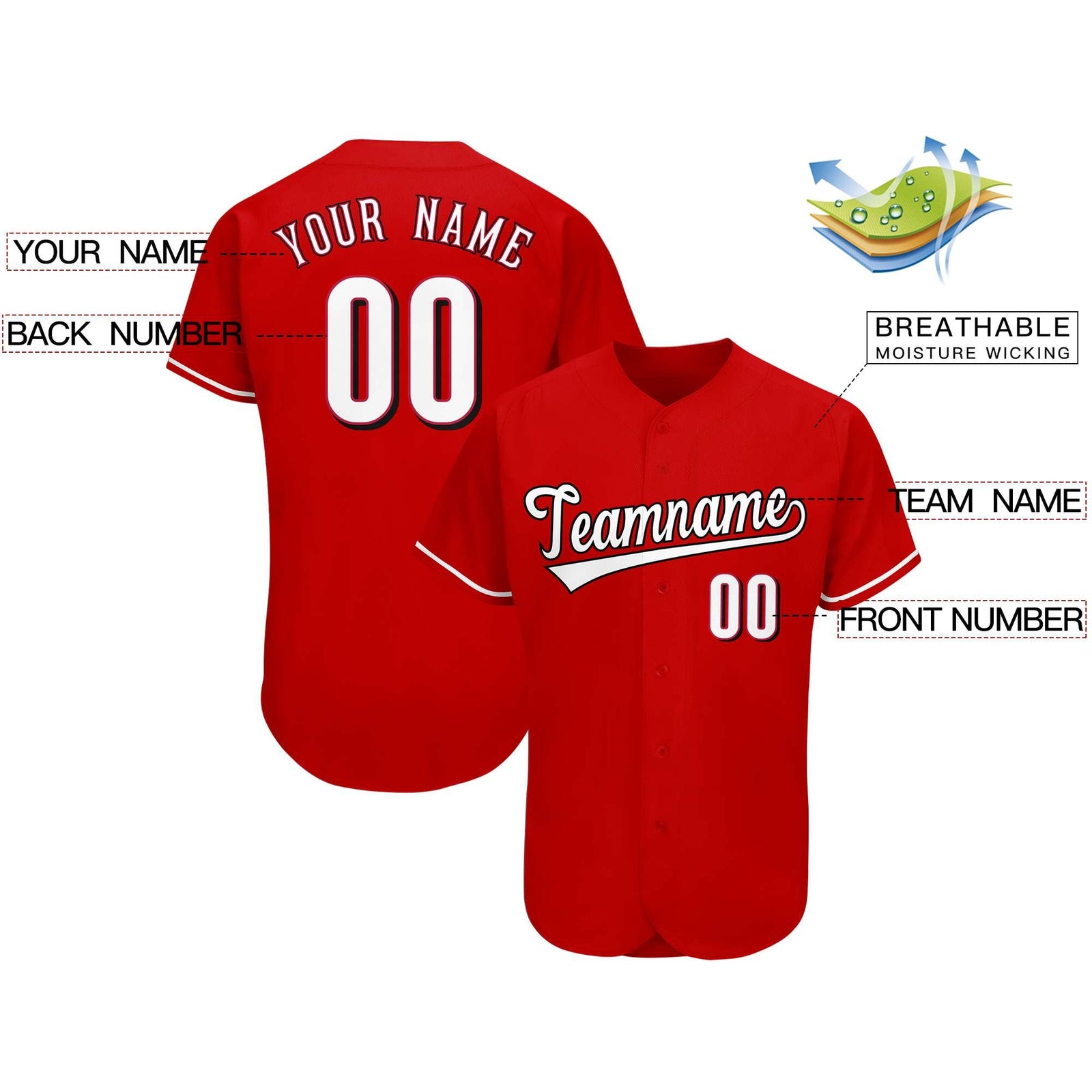 Custom Red Team Classic Style Authentic Baseball Jersey