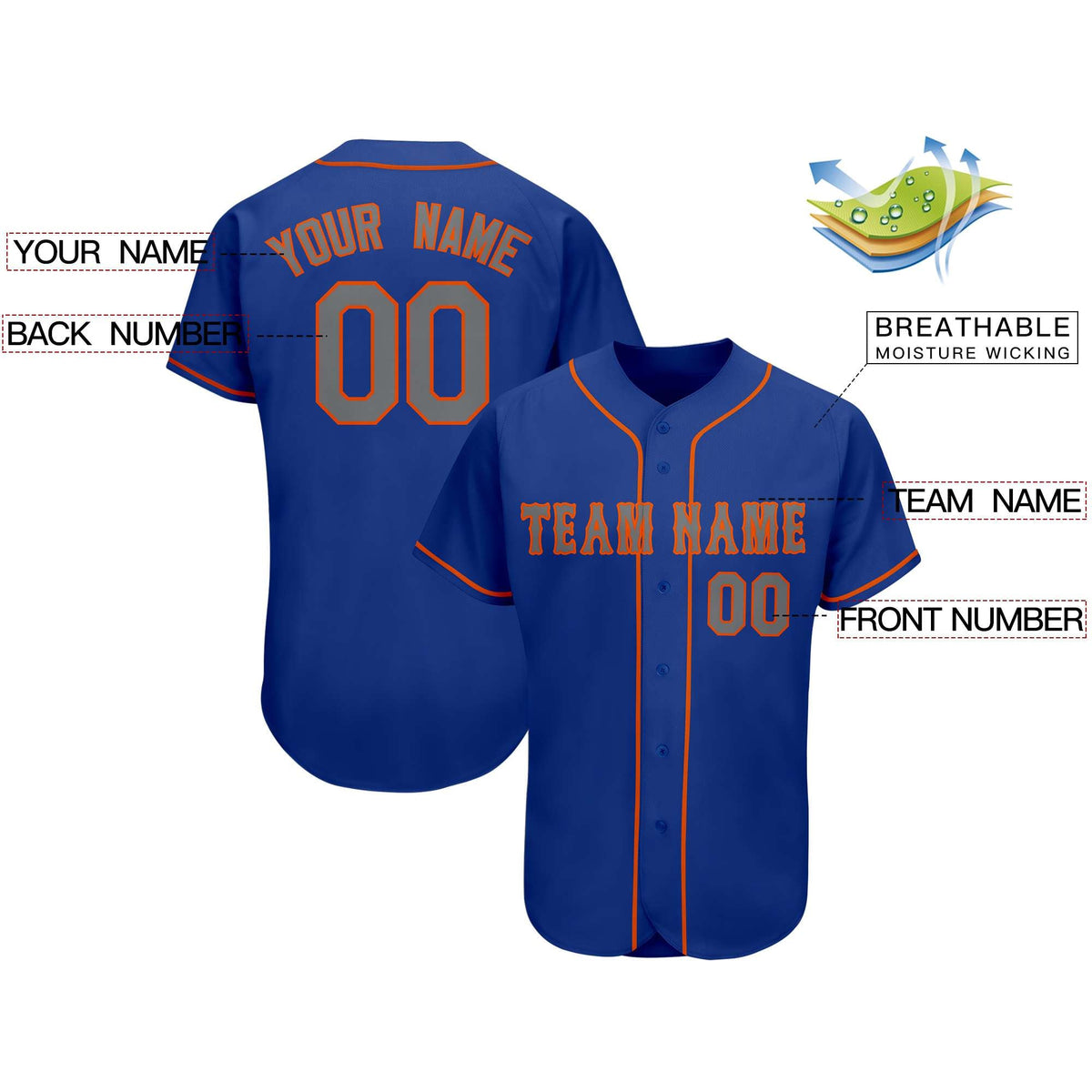 Custom Royal Team Classic Style Authentic Baseball Jersey