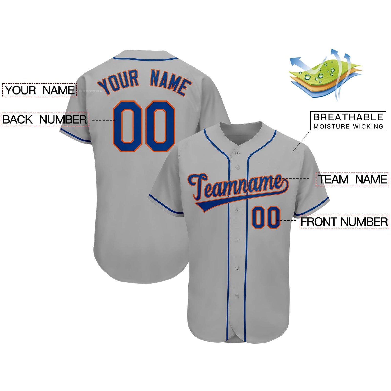 Custom Gray Team Classic Style Authentic Baseball Jersey