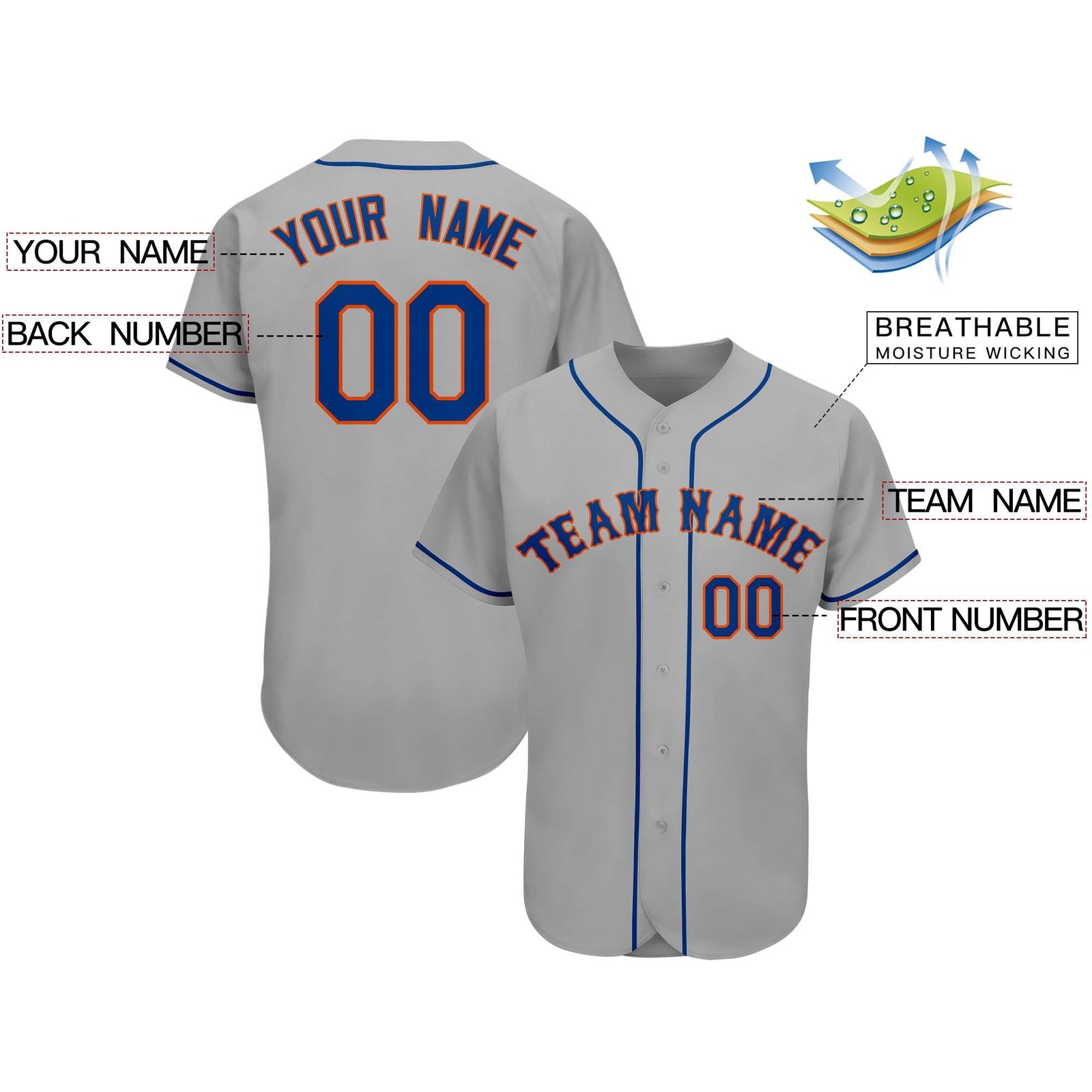 Custom Gray Team Classic Style Authentic Baseball Jersey