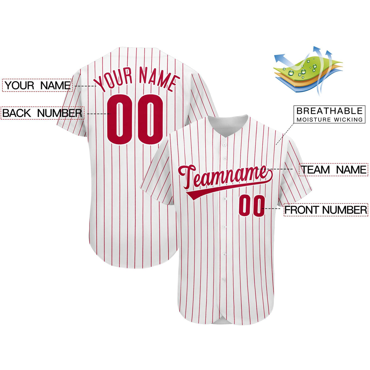 Custom Red Team Classic Style Authentic Baseball Jersey