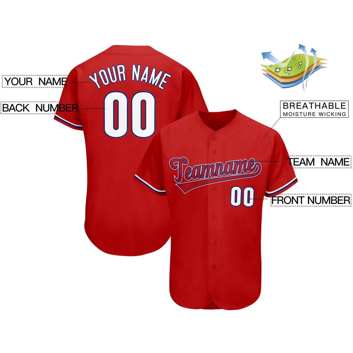 Custom Red Team Classic Style Authentic Baseball Jersey