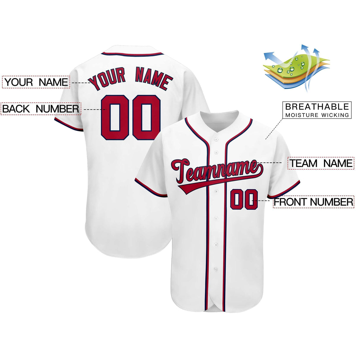 Custom White Team Classic Style Authentic Baseball Jersey