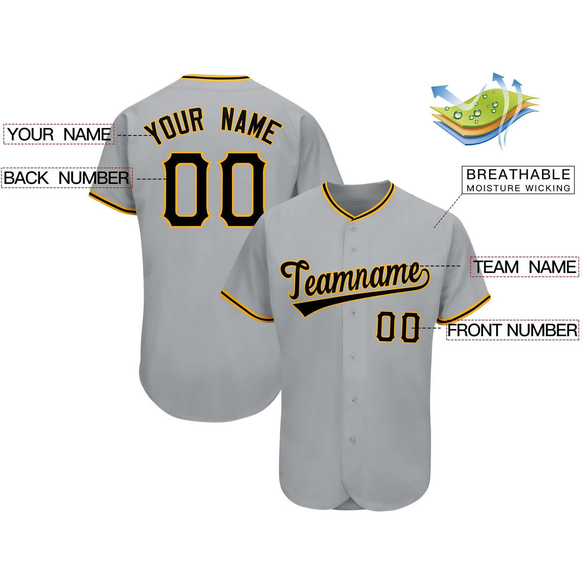 Custom Gray Team Classic Style Authentic Baseball Jersey