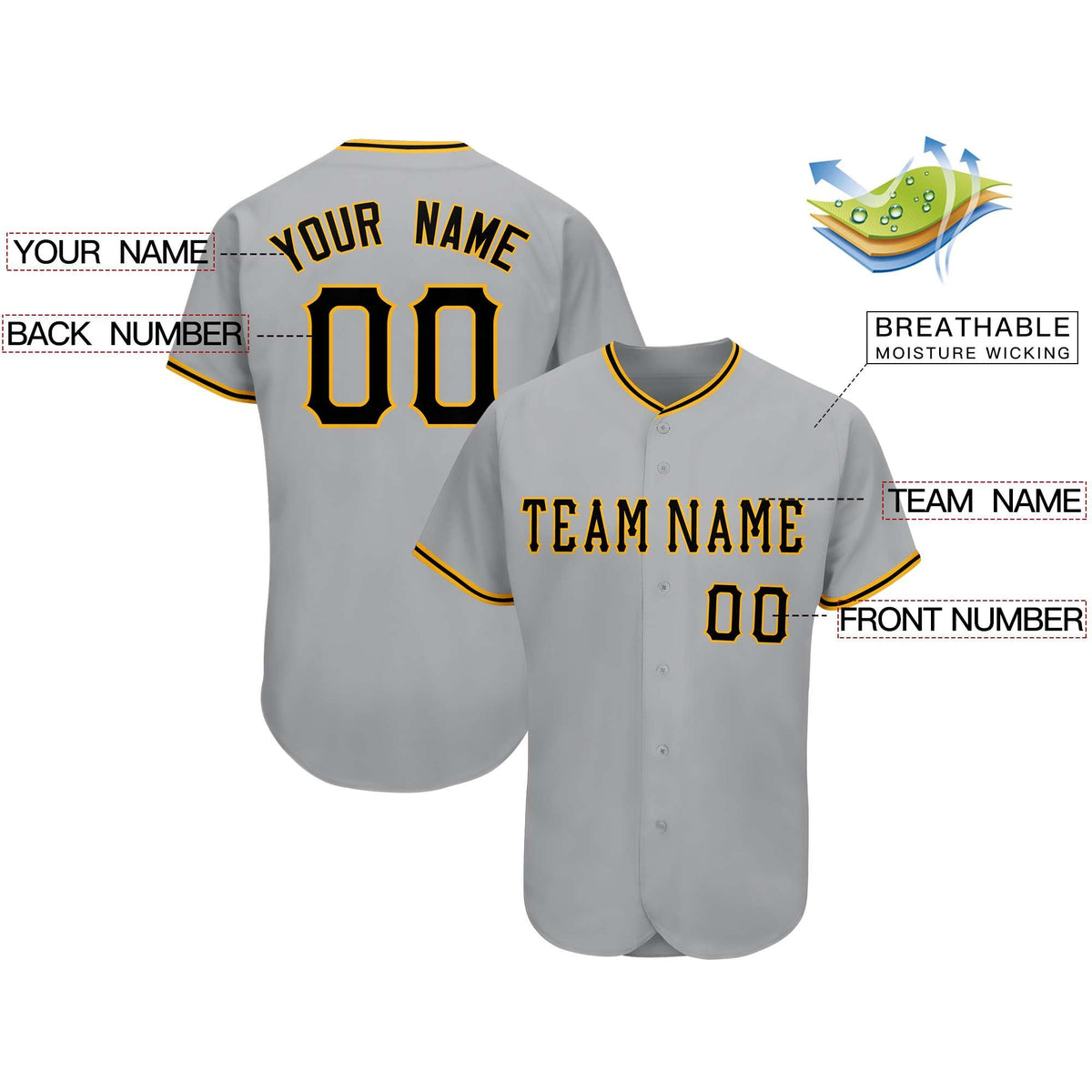 Custom Gray Team Classic Style Authentic Baseball Jersey