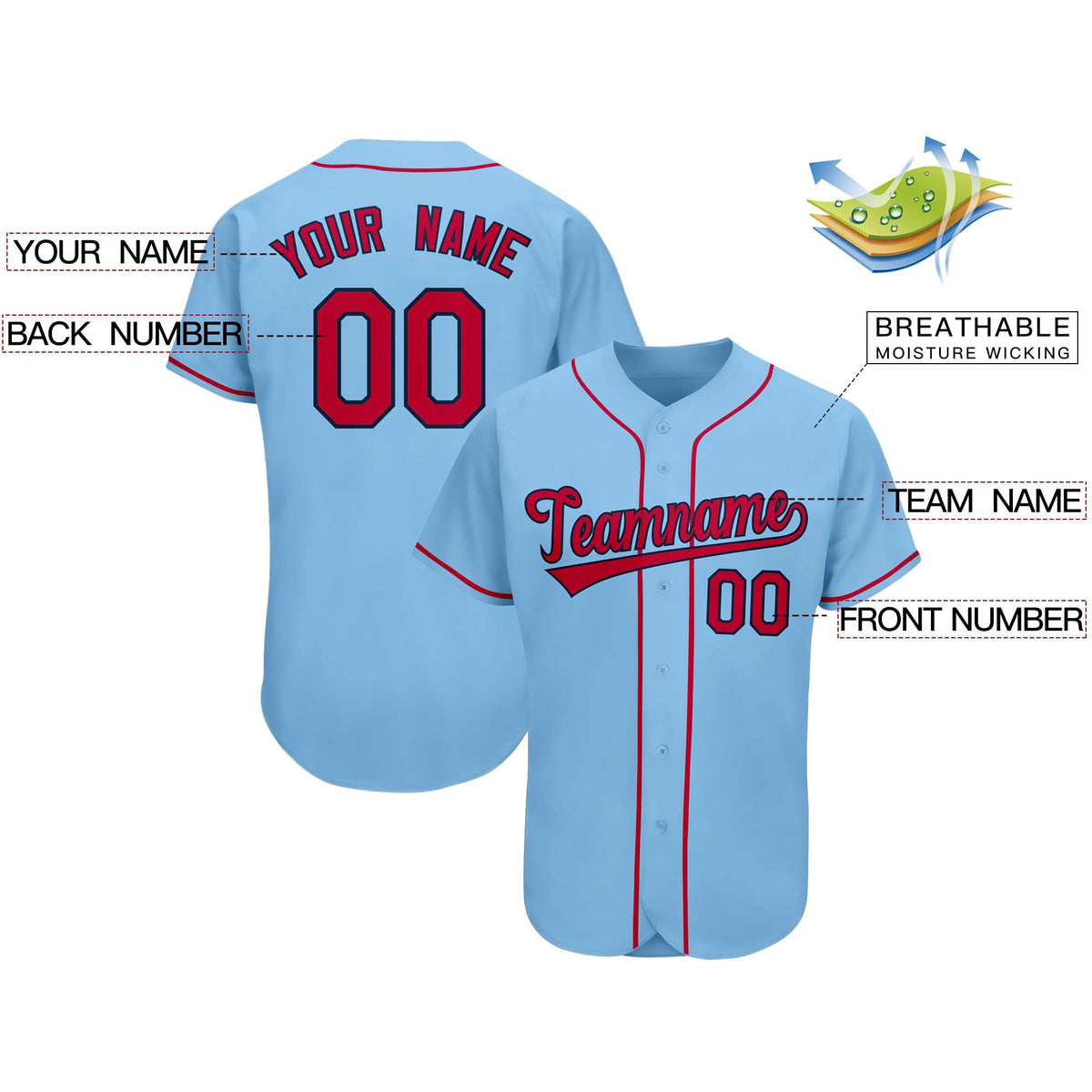 Custom Light Blue Team Classic Style Authentic Baseball Jersey