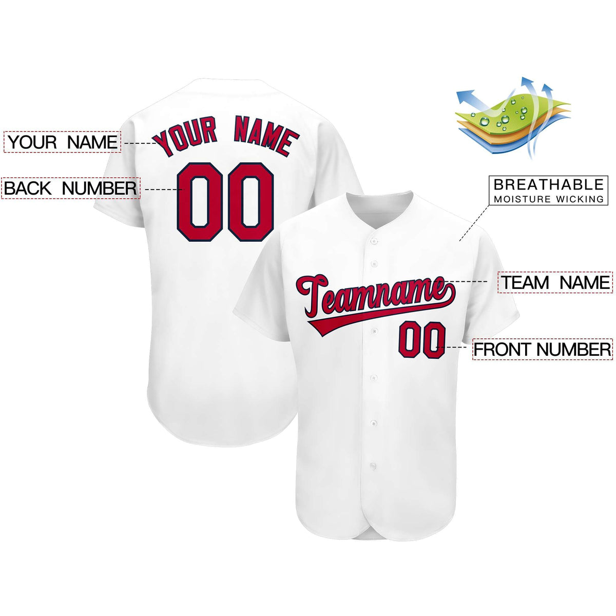 Custom White Team Classic Style Authentic Baseball Jersey