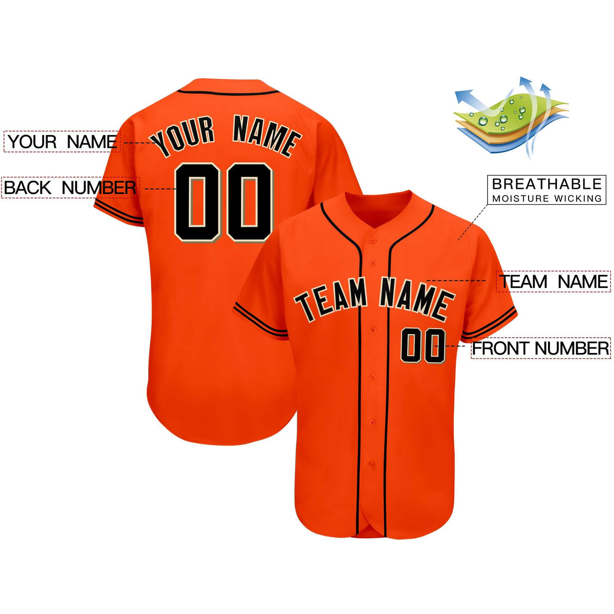 Custom Orange Team Classic Style Authentic Baseball Jersey
