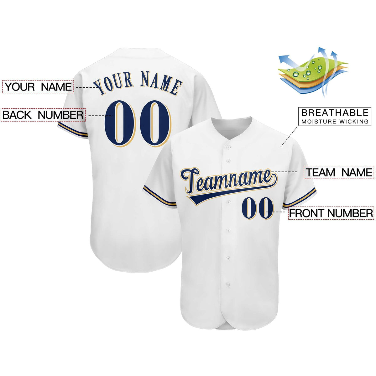 Custom White Team Classic Style Authentic Baseball Jersey